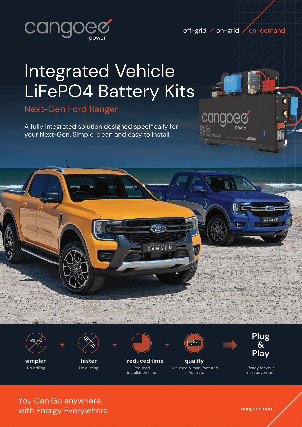 Ford Next Gen Ranger Lithium Battery Kit – 110Ah Cangoee Power Node with Smart Shunt & Solar