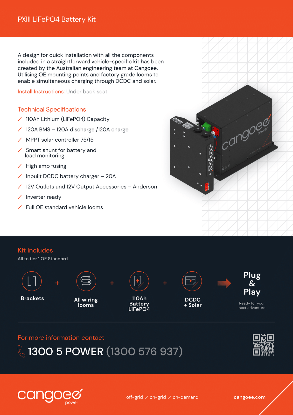 Ford PXIII Ranger Lithium Battery Kit – 110Ah Cangoee Power Node with Smart Shunt & Solar
