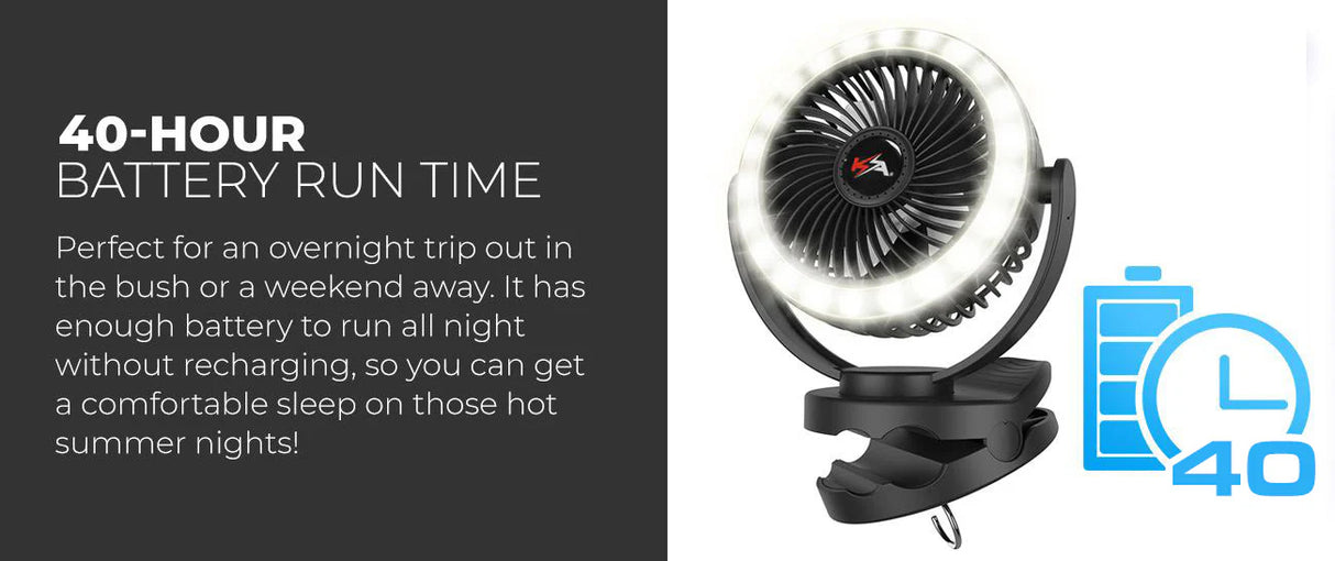 KickAss Portable 5V Clip Fan with White LED Light