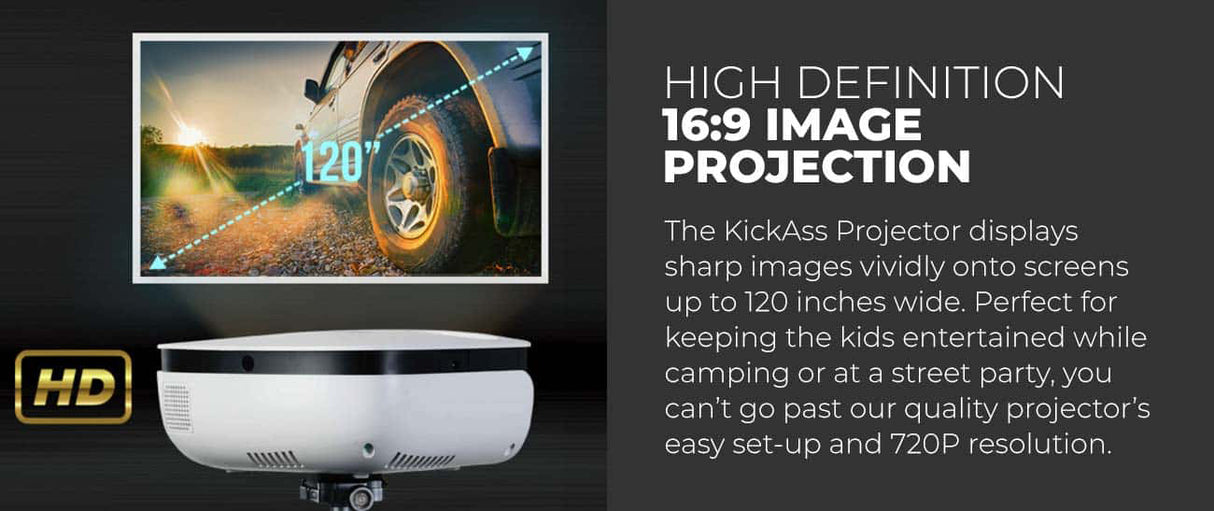 KickAss Projector & 100" Eyelet Screen Cinema Package