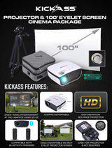 KickAss Projector & 100" Eyelet Screen Cinema Package