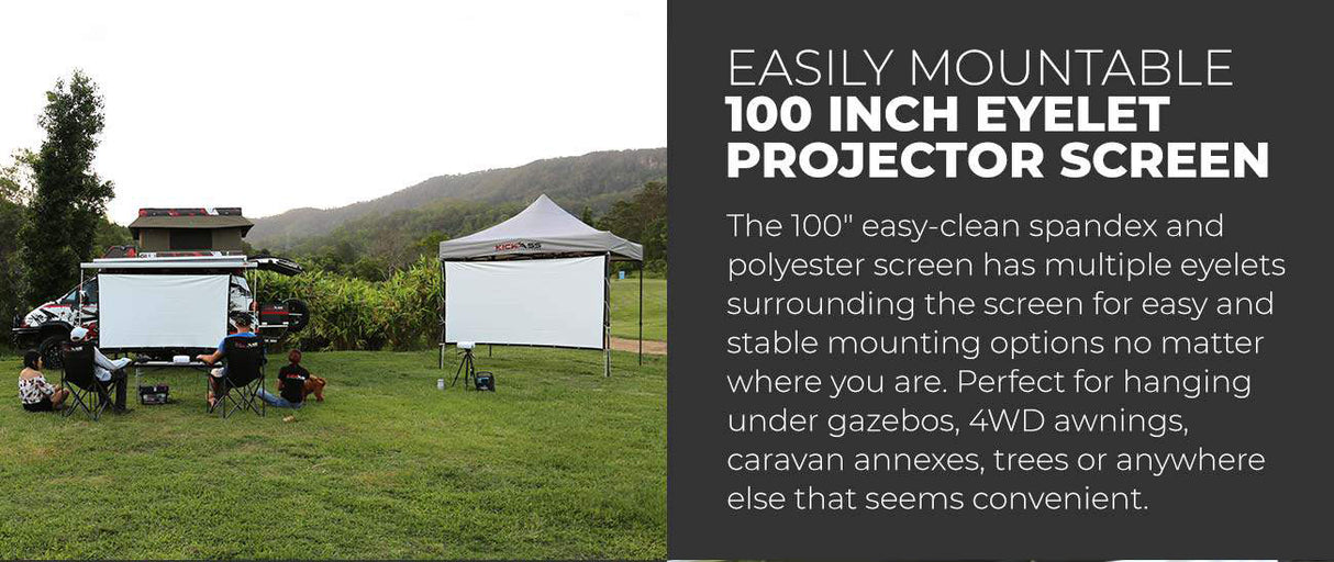 KickAss Projector & 100" Eyelet Screen Cinema Package