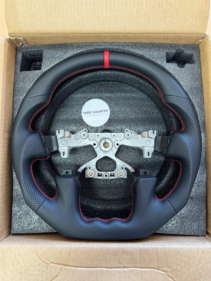 Sports Black Leather Steering Wheel With Red Stitching and Red Centre line – Nissan Y62 Patrol (2018–2024)