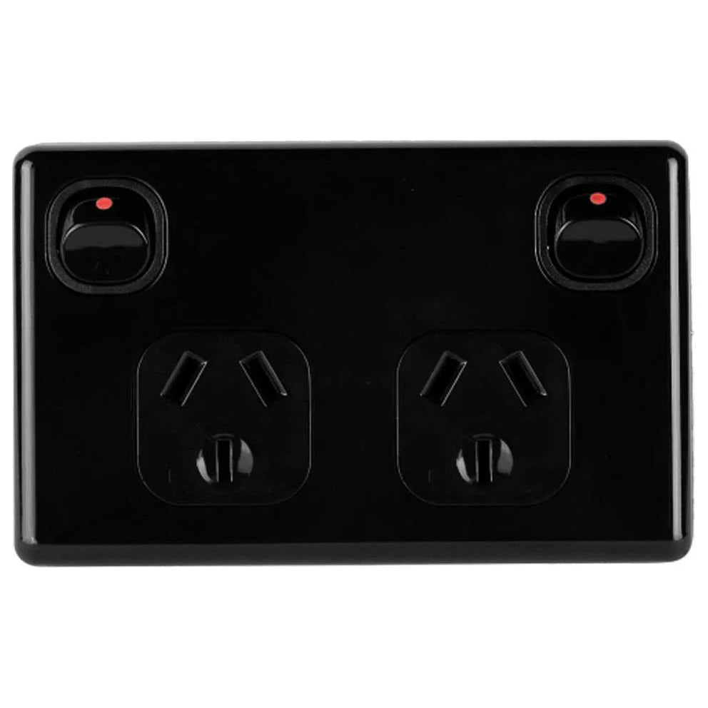 Double Pole Power Point 10 amp Black
