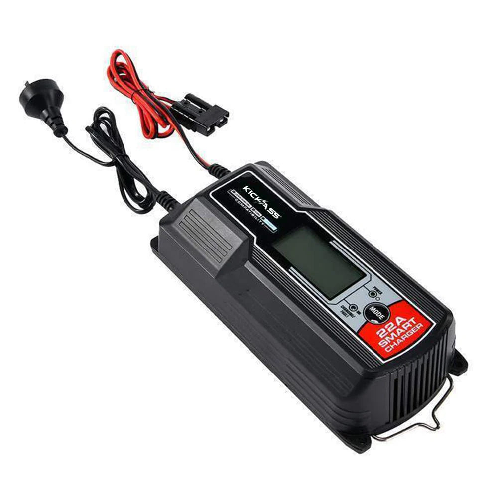 KickAss 12V 22Amp - 9 Stage Automatic Smart Battery Charger for Lead Acid, AGM & Lithium Batteries