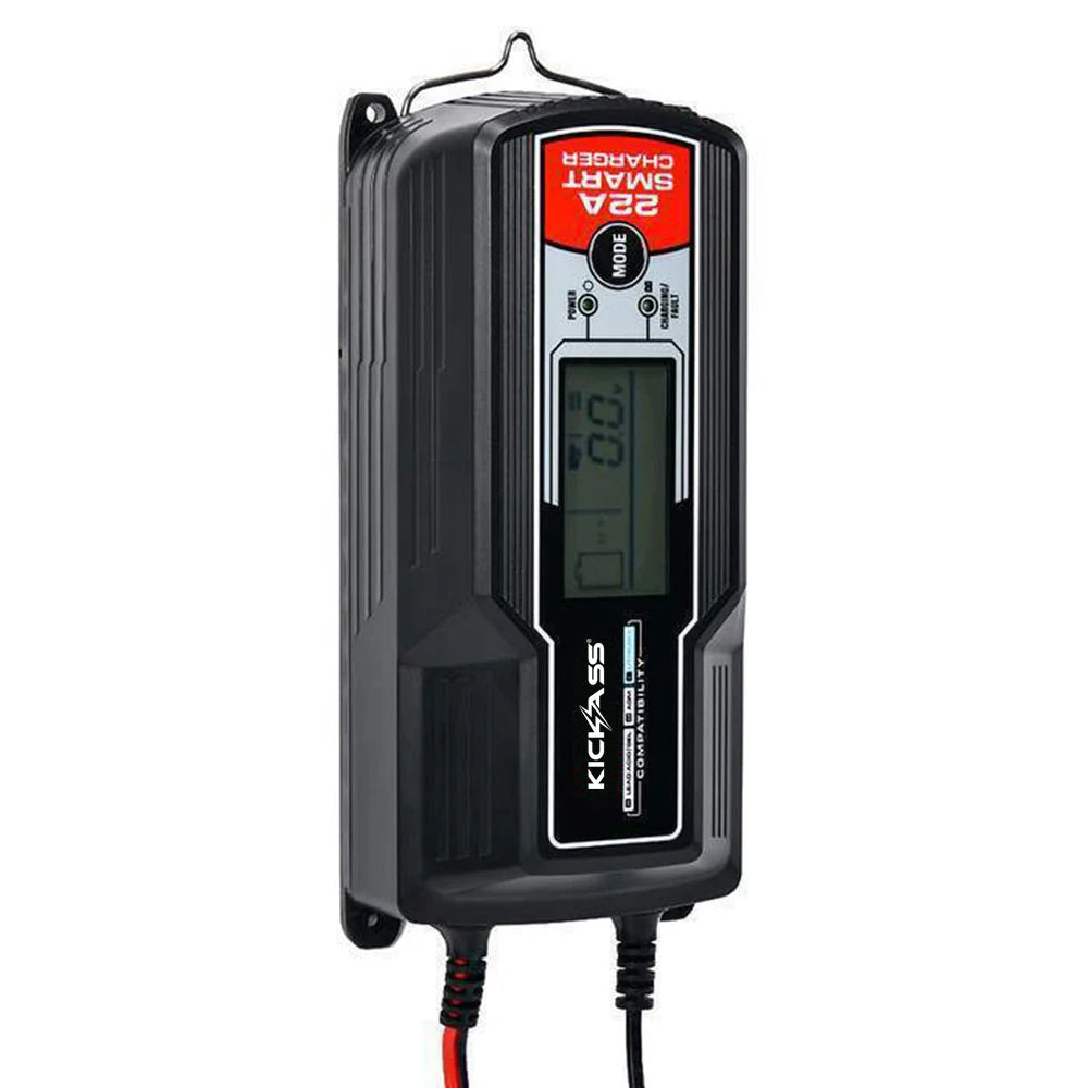 KickAss 12V 22Amp - 9 Stage Automatic Smart Battery Charger for Lead Acid, AGM & Lithium Batteries