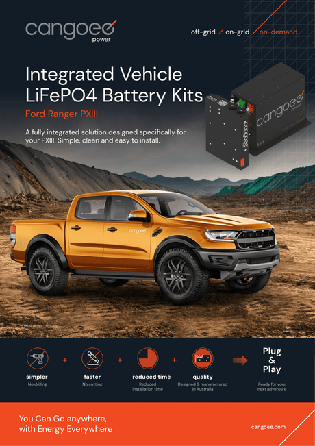 Ford PXIII Ranger Lithium Battery Kit – 110Ah Cangoee Power Node with Smart Shunt & Solar